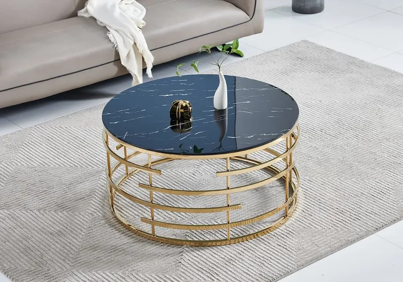 Table basse dorée marbre noir - Asiya