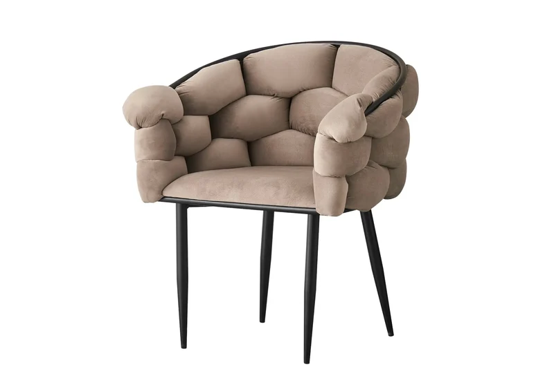 Fauteuil de table velours taupe pieds noirs - Cloud x2