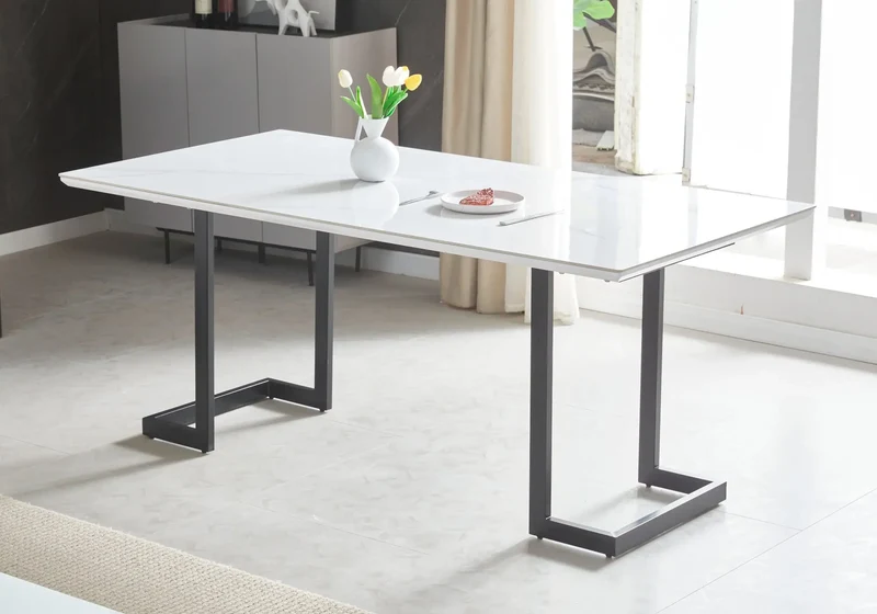 Table à manger noire céramique marbre blanc - Odel
