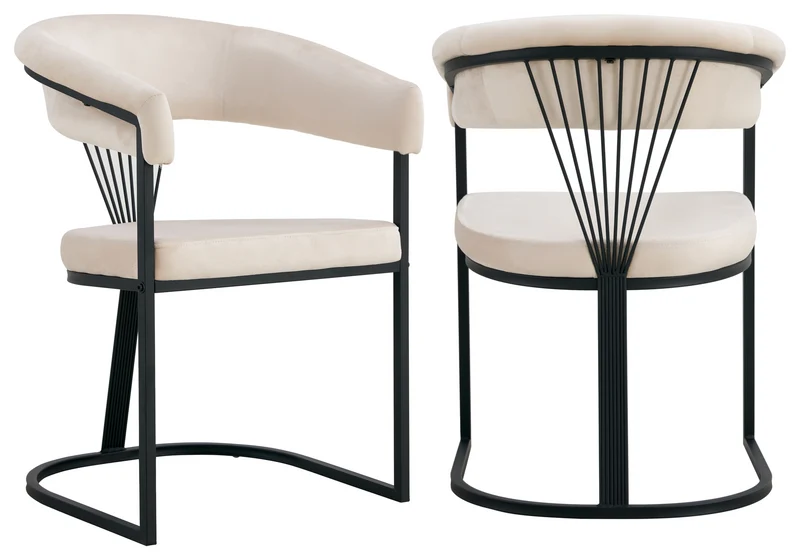Fauteuil de table velours beige pieds luge noir - Siam x2