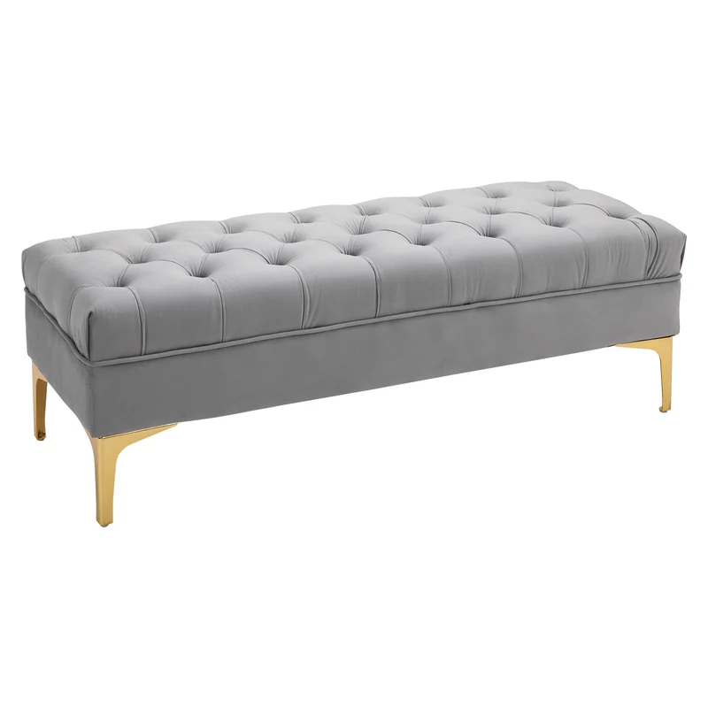 Banquette bout de lit capitonnée 118 x 45 x 42 cm assise douce rangement discret style classique en velours gris clair 21_0001416