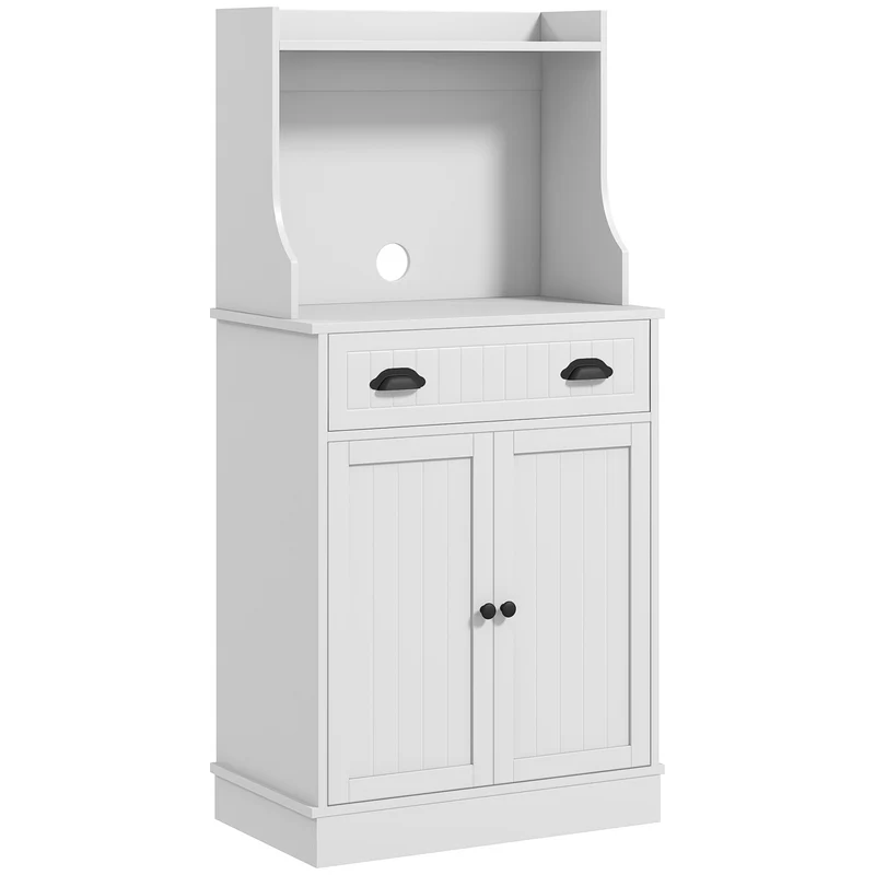 Armoire micro-ondes pour cuisine 61 x 35 x 125,4 cm rangement modulable tiroir coulissant moderne épuré en MDF blanc 21_0003222