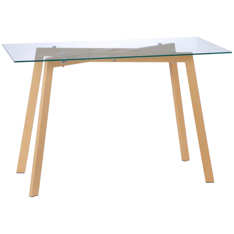 Table à manger cuisine 120 x 60 x 76 cm pour 4 personnes plateau entretien facile moderne en verre trempé transparent 21_0002317