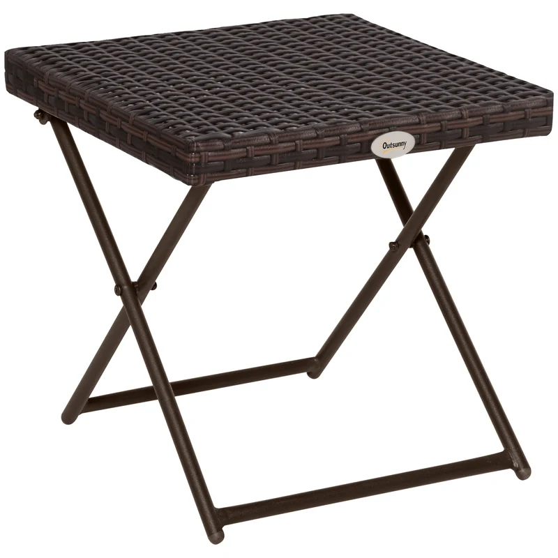 Table basse pliable carrée 40 x 40 x 40 cm gain de place pliage rapide tendance salon jardin en résine tressée marron 21_0006041