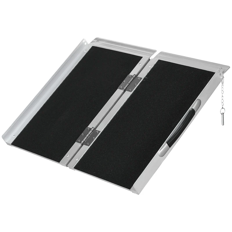 Rampe d'accès pliable pour fauteuil roulant 60 x 73 x 5 cm antidérapante bords surélevés moderne en aluminium noir 21_0000872
