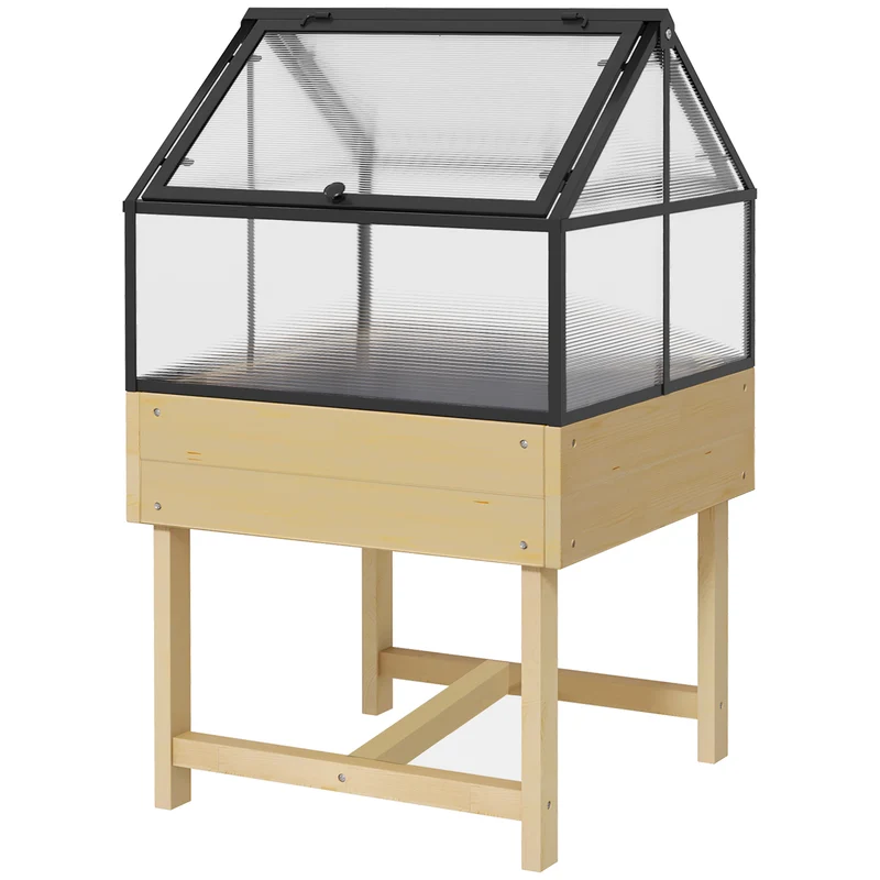 Mini serre potager sur pieds 60 x 57 x 103 cm toit ouvrable ajustable ventilation optimale scandinave en bois naturel 21_0005410