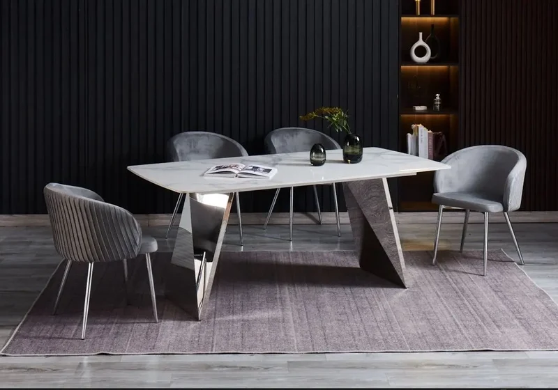 Ensemble table chaise céramique marbre blanc - Lala