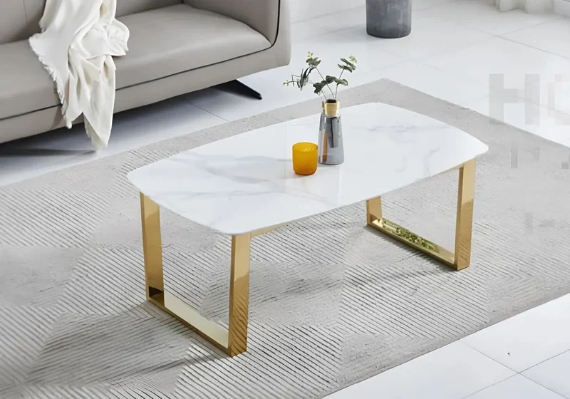 Table basse dorée marbre blanc - Lyly