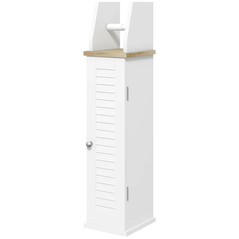 Meuble porte papier toilette colonne 18 x 20 x 80 cm gain de place étagère réglable épuré contemporain en MDF blanc 21_0001985