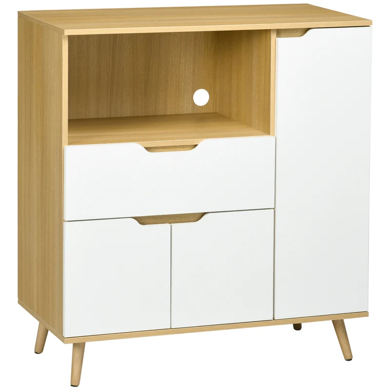 Meuble micro-ondes 90 x 40 x 98,5 cm grand rangement passe câbles minimaliste design en panneau de particules blanc 21_0002343