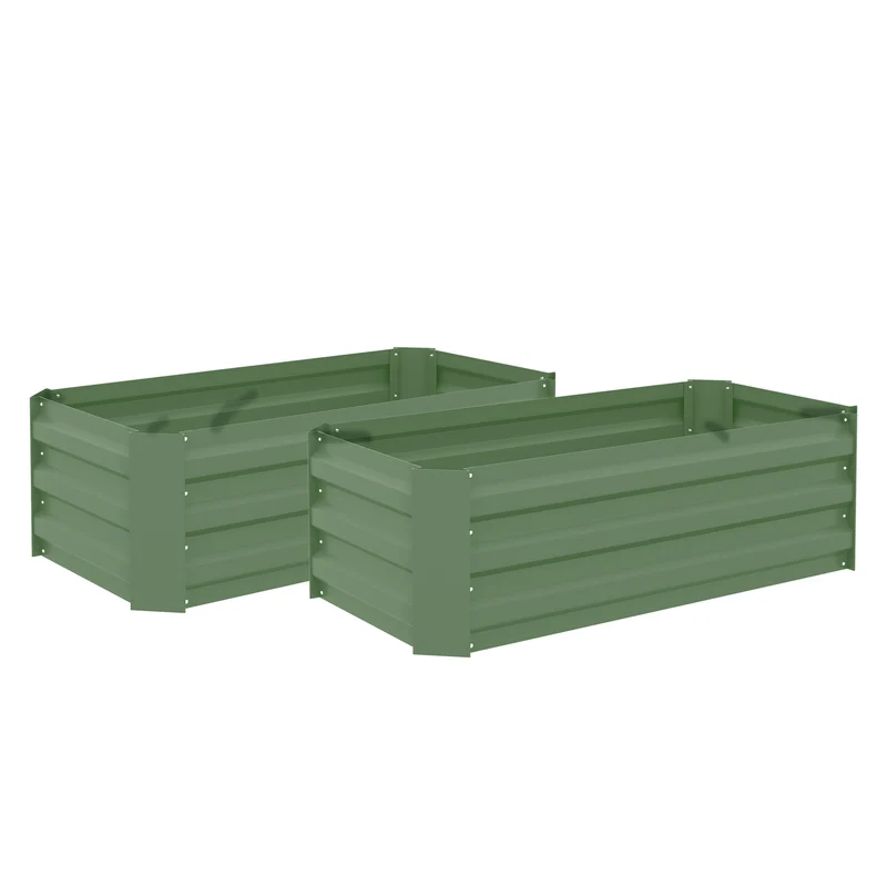 Lot de 2 bac potager rectangulaire jardin 100 x 50 x 30 cm rétention de chaleur montage rapide moderne en acier vert 21_0004212