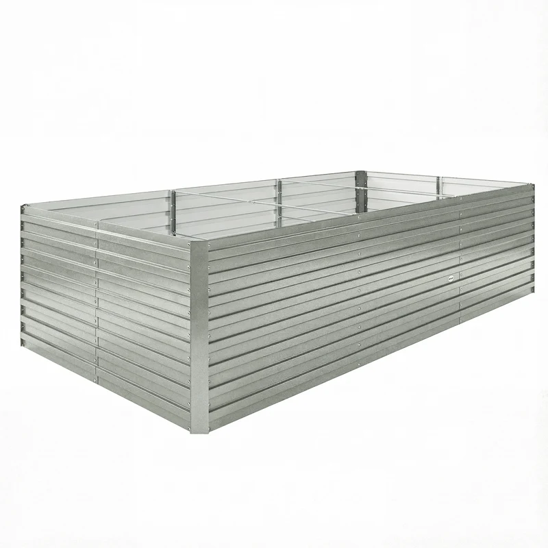 Jardinière surélevée potager 240 x 120 x 60 cm fond ouvert renforts internes jardin industriel en acier galvanisé gris 21_0005507