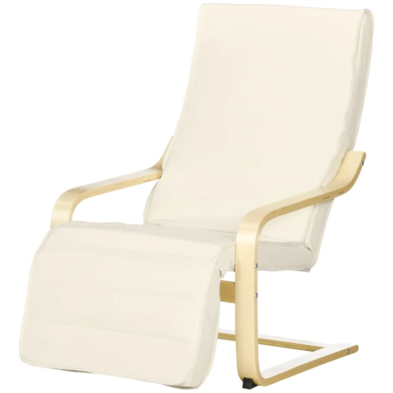 Fauteuil de salon 94 x 66.5 x 100 cm repose-pied 5 positions assise rembourrée ergonomique scandinave en coton crème 21_0001691