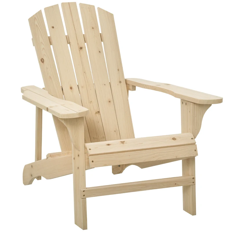Fauteuil de jardin à dossier incliné 78 x 89 x 88 cm assise profonde larges accoudoirs rustique tendance en bois naturel 21_0004650