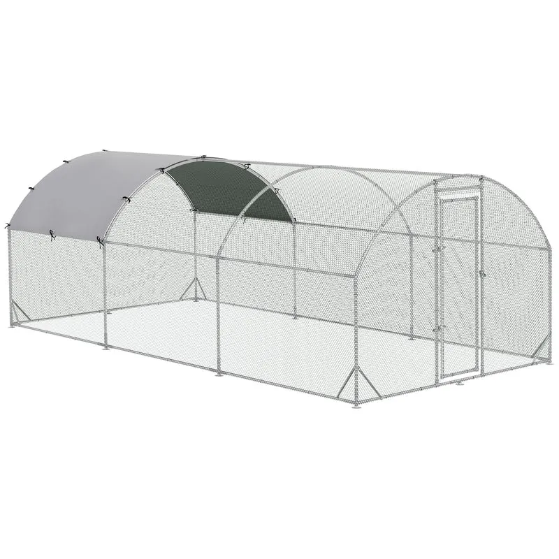 Enclos poulailler extérieur 2,8 x 5,7 x 1,97 m porte verrouillable toit anti uv industriel en acier galvanisé argent 21_0007946