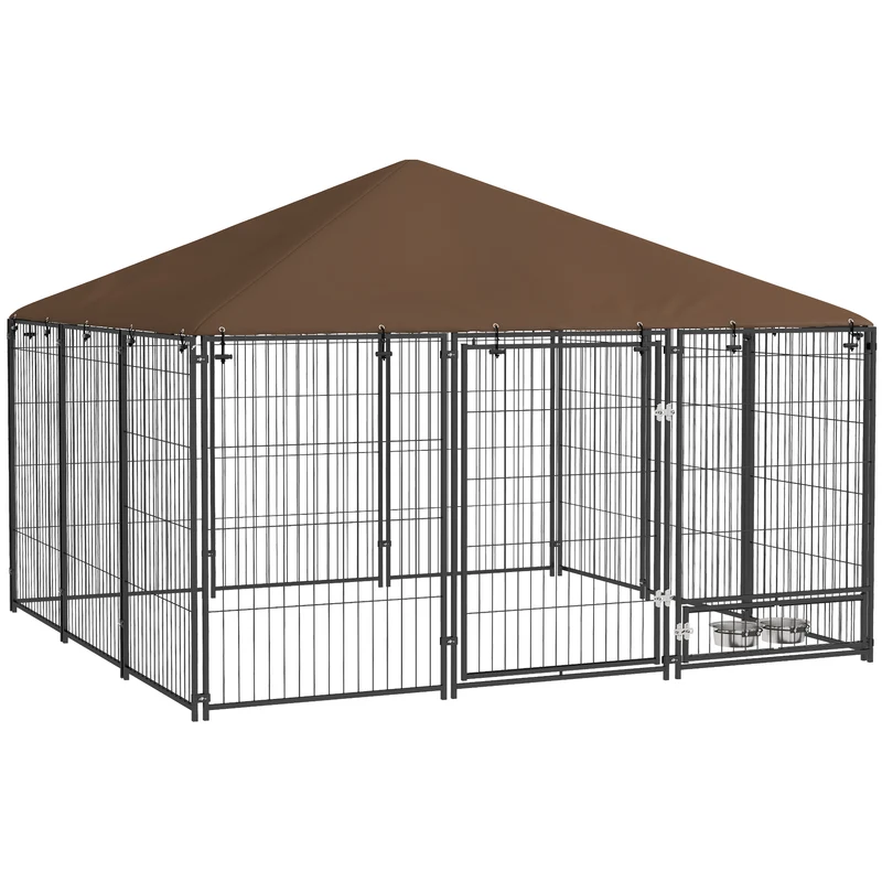 Chenil extérieur pour chiens sécurisé 211 x 211 x 151 cm imperméable facile à monter style contemporain en acier noir 21_0007286