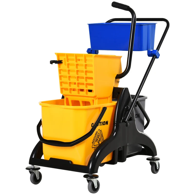 Chariot de ménage professionnel 78 x 45 x 95 cm essoreuse latérale 26 l rangement intégré moderne en polypropylène jaune 21_0000929
