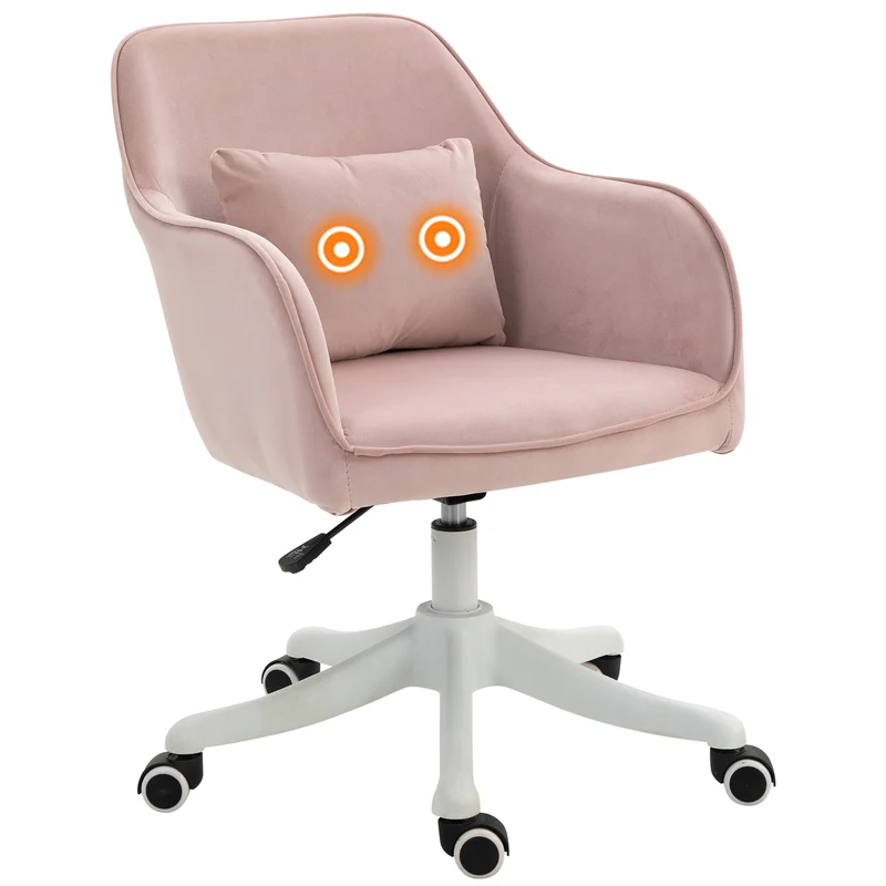 Chaise de bureau pivotante réglable 55 x 70 x 78-86 cm coussin lombaire massant contemporain en polyester rose poudré 21_0006185