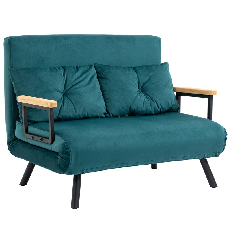 Canapé convertible 2 places 102 x 73 x 81 cm dossier réglable 5 positions assise mousse moderne en velours vert canard 21_0003141