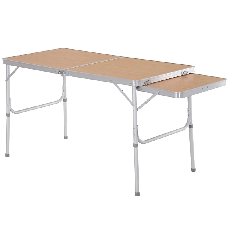 Table pliante valise camping 120 x 60 x 70 cm pour 6 personnes hauteur réglable plateau rallonge design en MDF beige 21_0004628