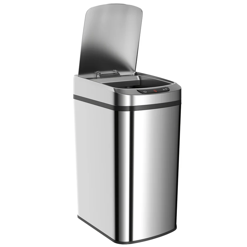 Poubelle de cuisine automatique 28 x 22 x 41 cm ouverture sans contact seau amovible moderne en acier inoxydable argent 21_0005949
