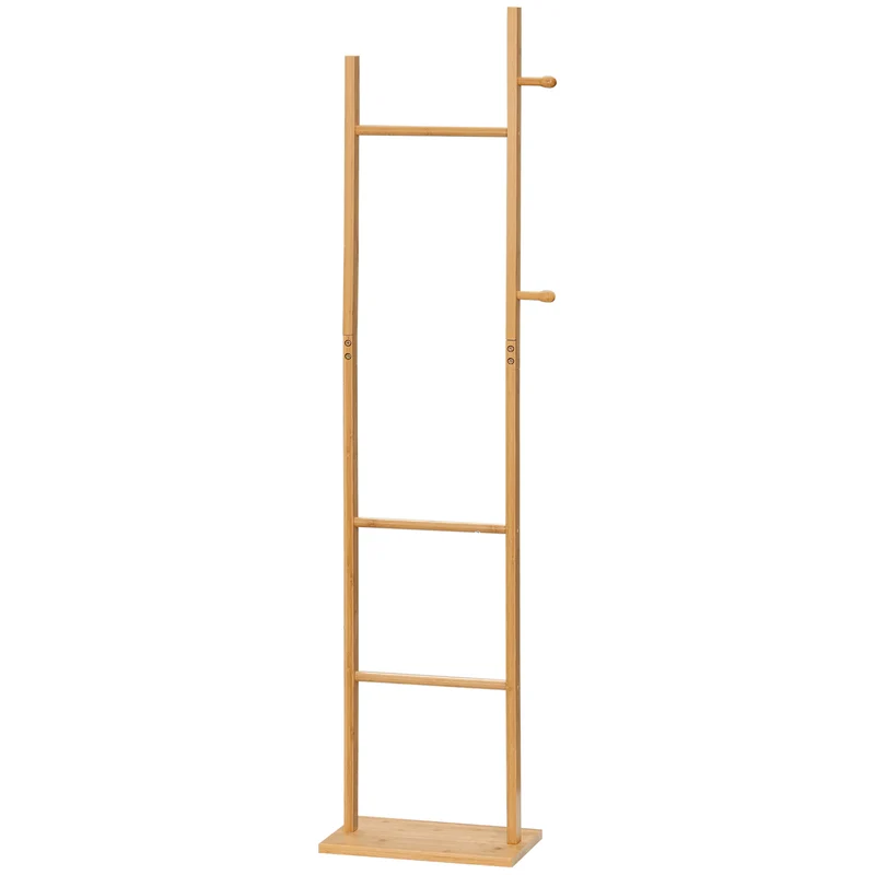 Porte manteau sur pied 36 x 24 x 168 cm 3 tringles 2 crochets gain de place moderne finition naturelle en bambou naturel 21_0002650
