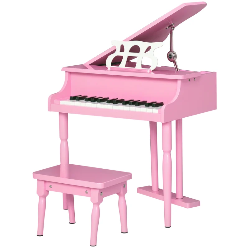 Piano à queue enfant 52 x 50 x 49 cm éveil musical apprentissage du clavier stable style enfantin décoratif en MDF rose 21_0008046