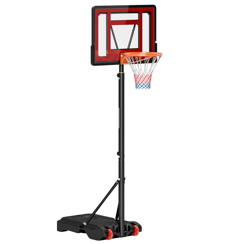 Panier de basket sur pied extérieur réglable 75 x 45 x 205–261 cm base remplissable roulettes moderne en acier noir 21_0006606