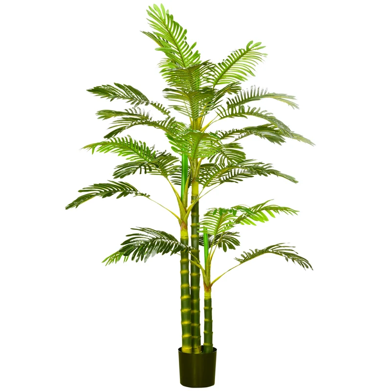 Palmier artificiel intérieur extérieur 19.5 x 19.5 x 190 cm sans entretien avec pot décoratif contemporain en PP vert 21_0001259