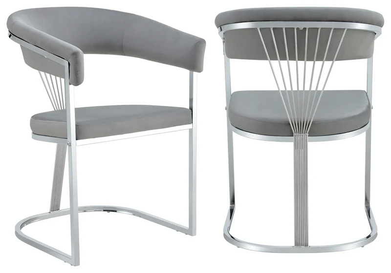 Fauteuil de table velours gris pieds luge chromé - Siam x2