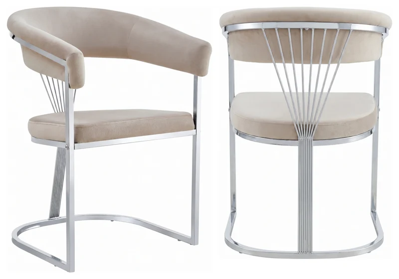 Fauteuil de table velours taupe pieds luge chromé - Siam x2