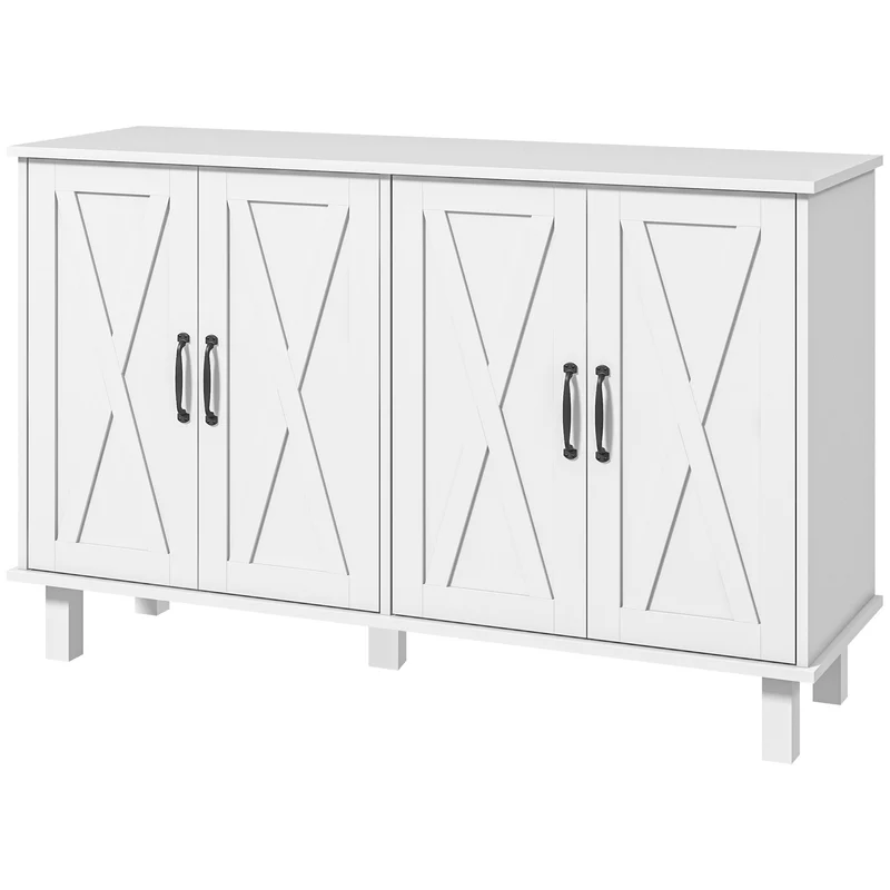 Buffet de rangement 120 x 37 x 75 cm 4 portes étagères réglables accueille télévision 55 pouces campagne en MDF blanc 21_0002920