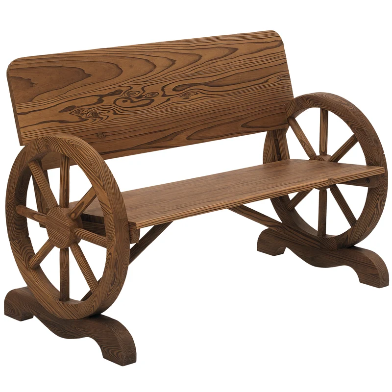 Banc de jardin 3 places 114 x 58 x 80 cm assise profonde dossier incliné style rustique vintage en bois de sapin brun 21_0004630