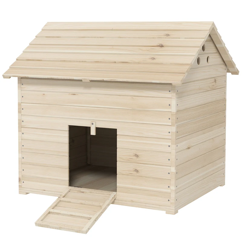 Abri pour canards jardin 100 x 82.5 x 91 cm toit ouvrant rampe d'accès base surélevée rustique extérieur en bois naturel 21_007919
