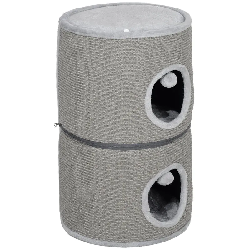 Tour pour chat modulable tonneau 42 x 69 cm 3 niveaux séparables zip jeux coussins cosy contemporain en polyester gris 21_0007715