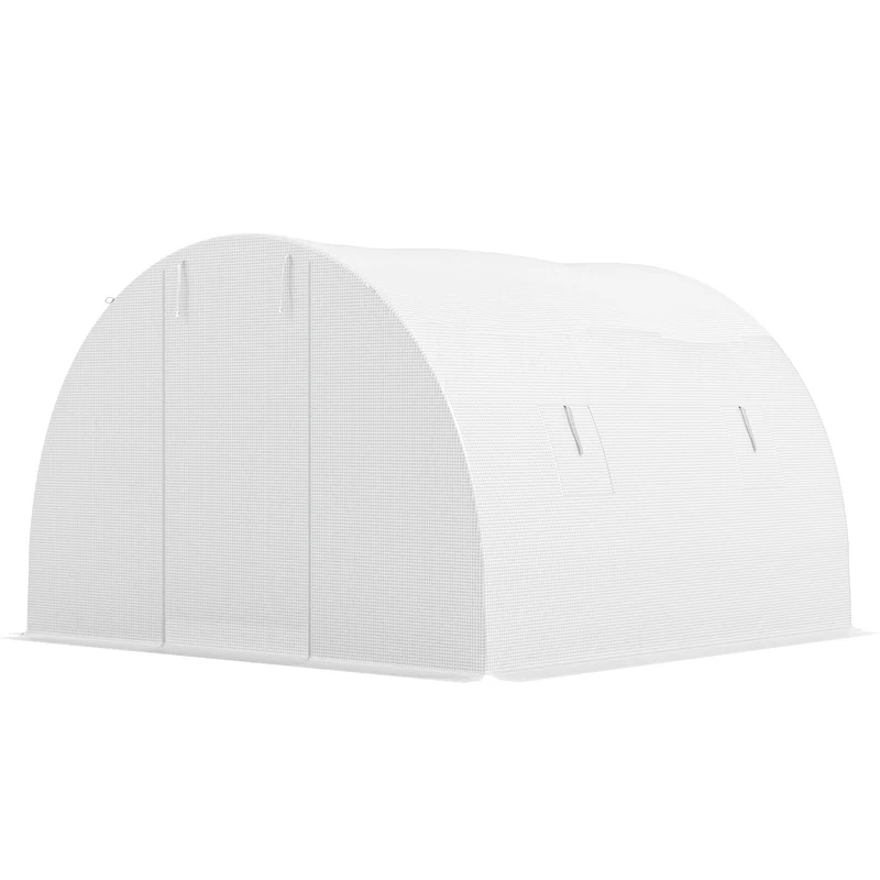 Serre tunnel de jardin 300 x 300 x 200 cm protection anti-uv porte enroulable zippée accès contemporain en pe blanc 21_0004246