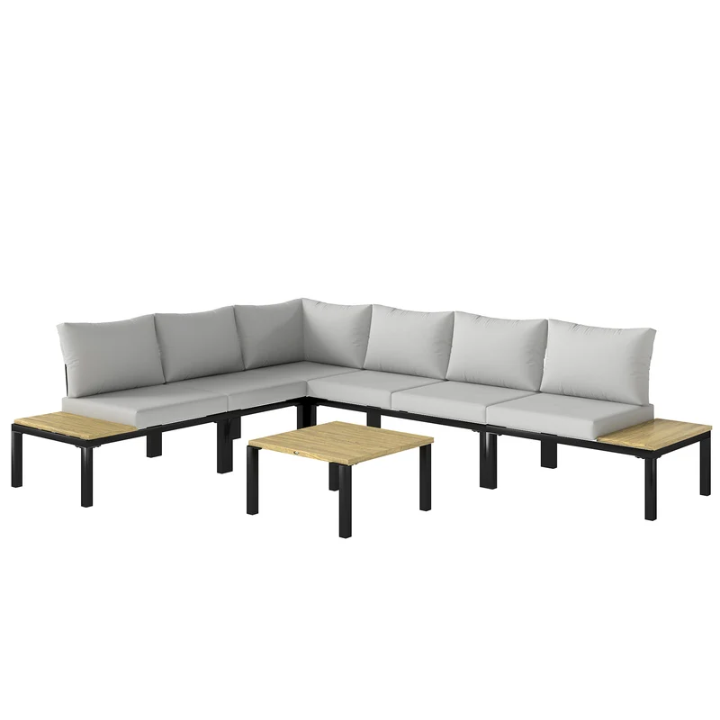 Salon de jardin modulaire 284 x 222 x 68 cm convertible en lit coussins 10 cm style contemporain en acier gris clair 21_0005760