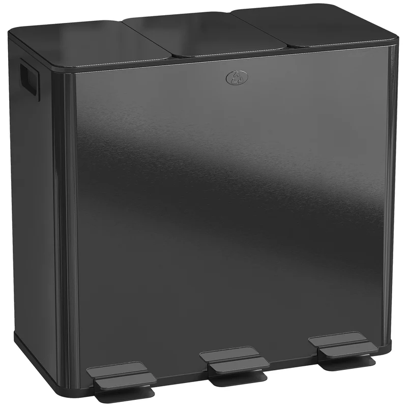 Poubelle de cuisine tri 61,9 x 36,6 x 56,7 cm seaux amovibles fermeture douce antiodeurs moderne en acier inox noir 21_0005910
