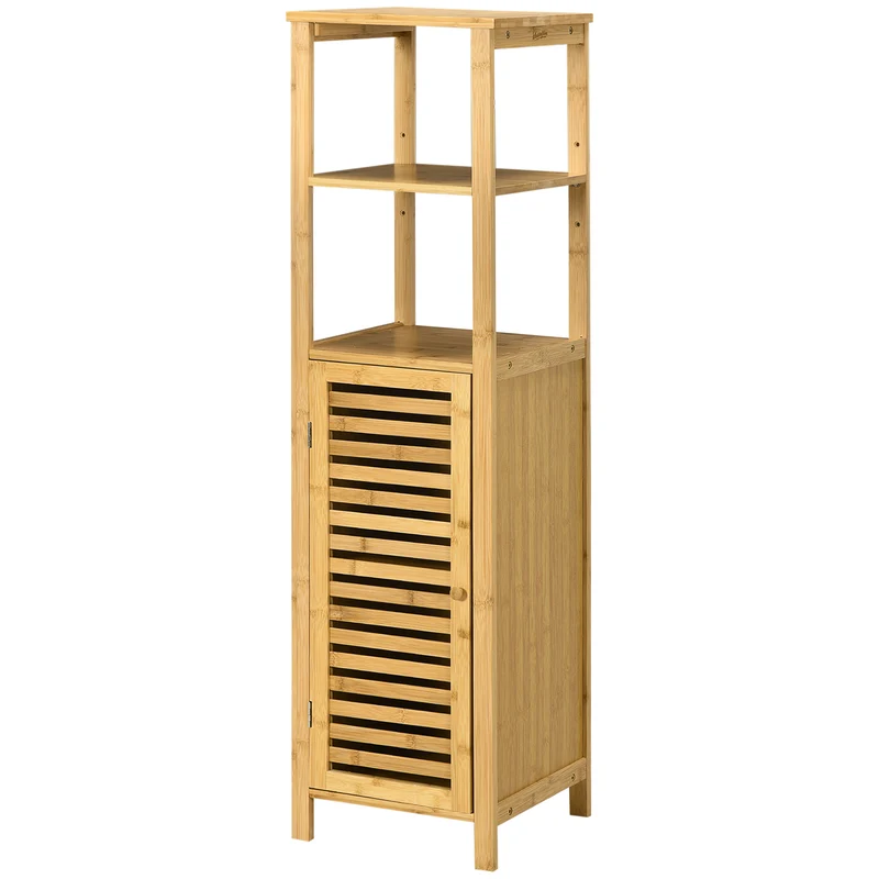 Meuble colonne salle de bain 32.9 x 29.9 x 120 cm rangement modulable gain de place scandinave épuré en bambou naturel 21_0001927