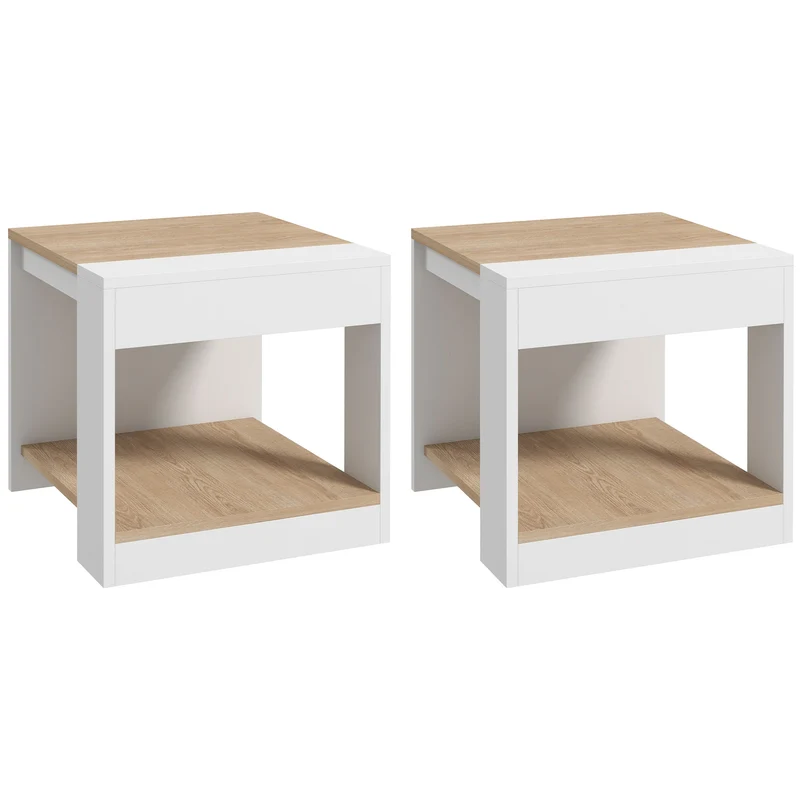Lot de 2 tables d'appoint bout de canapé 40 x 40 x 45 cm étagère pratique moderne stable en panneau de particules blanc 21_0003120