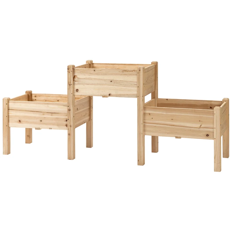 Jardinière sur pieds potager 3 bacs 184 x 45 x 80 cm sans se baisser inserts irrigation scandinave utile en bois naturel 21_0004227
