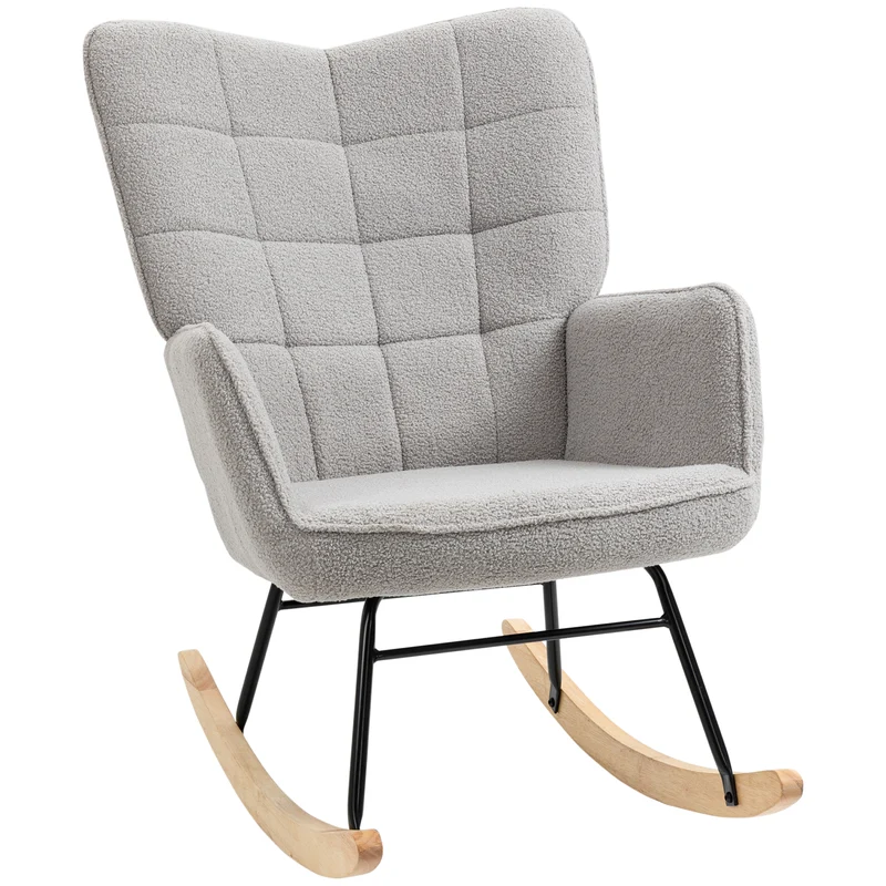 Fauteuil à bascule 71 x 98 x 101 cm confort rembourré dossier et accoudoirs scandinave contemporain en tissu gris clair 21_0003100