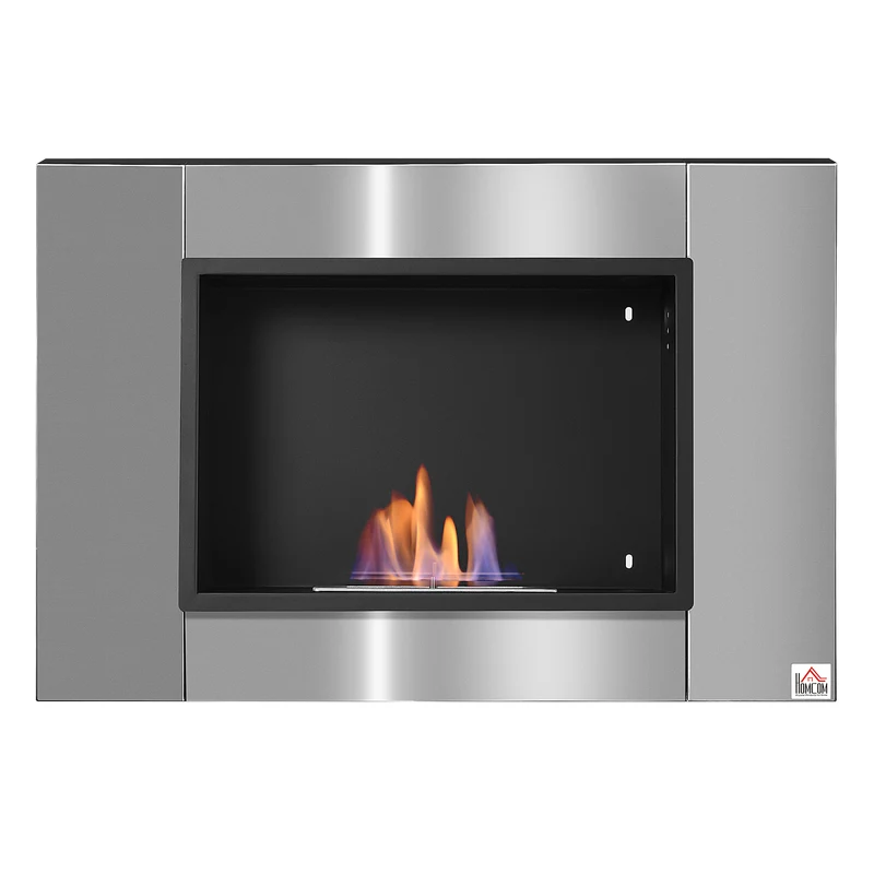 Cheminée bioéthanol murale encastrable 80 x 14 x 54 cm flammes sans fumée sécurisée antifuite design épuré en métal inox 21_0001111