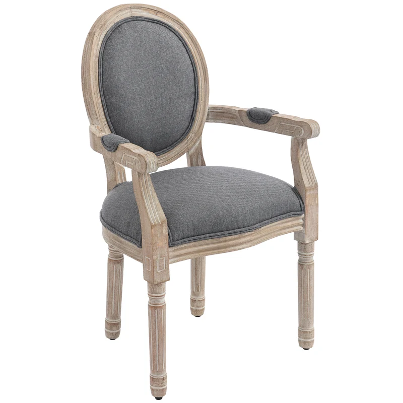 Chaise médaillon salle à manger 56 x 56 x 96 cm assise rembourrée dossier ergonomique classique en tissu de lin gris 21_0002211
