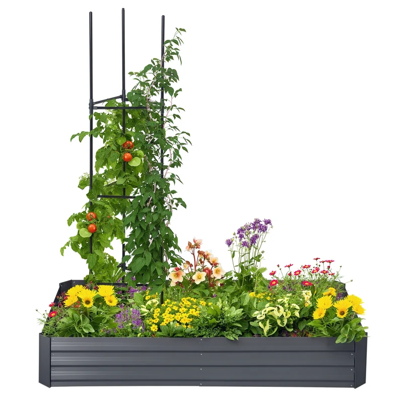 Carré potager rectangulaire 180 x 90 x 29,5 cm tuteur tomates pratique résistant intempéries moderne en acier gris foncé 21_0004286