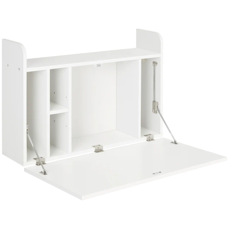 Bureau mural rabattable 77 x 20 x 51 cm gain de place rangement pour salon épuré moderne en panneau de particules blanc 21_0002485