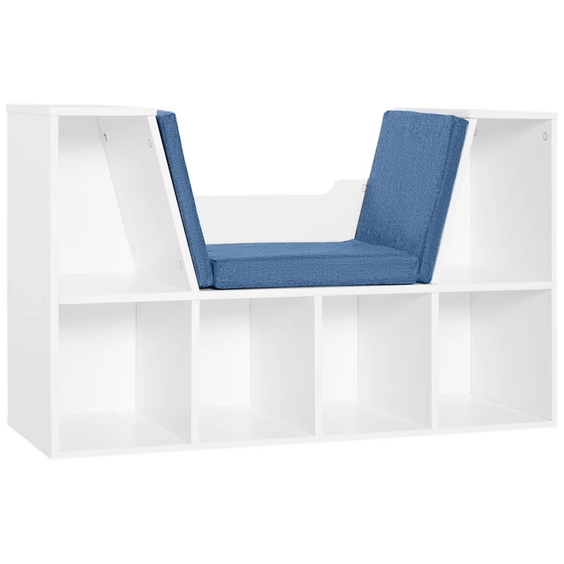 Bibliothèque banc 2 en 1 coin lecture 102 x 30 x 61 cm assise 6 casiers style moderne en panneaux de particules bleu 21_0002412