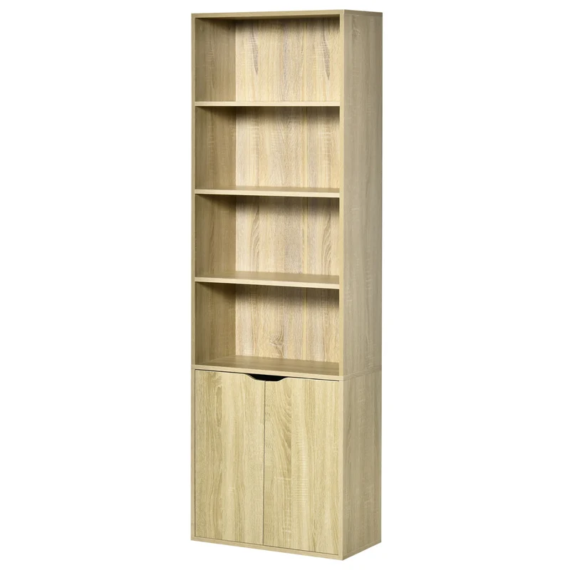 Bibliothèque armoire à livres salon 59 x 29 x 180 cm rangement sécurisé scandinave en panneau de particules bois naturel 21_0002481