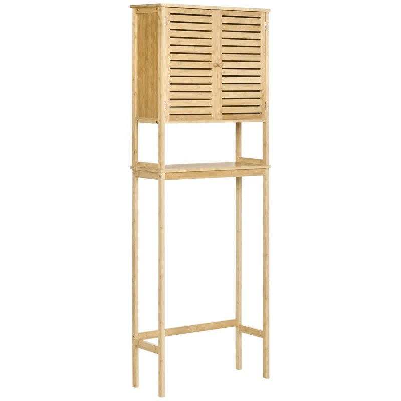 Étagère dessus toilettes meuble de salle de bain 60 x 23 x 173 cm gain de place placard style épuré en bambou naturel 21_0001911