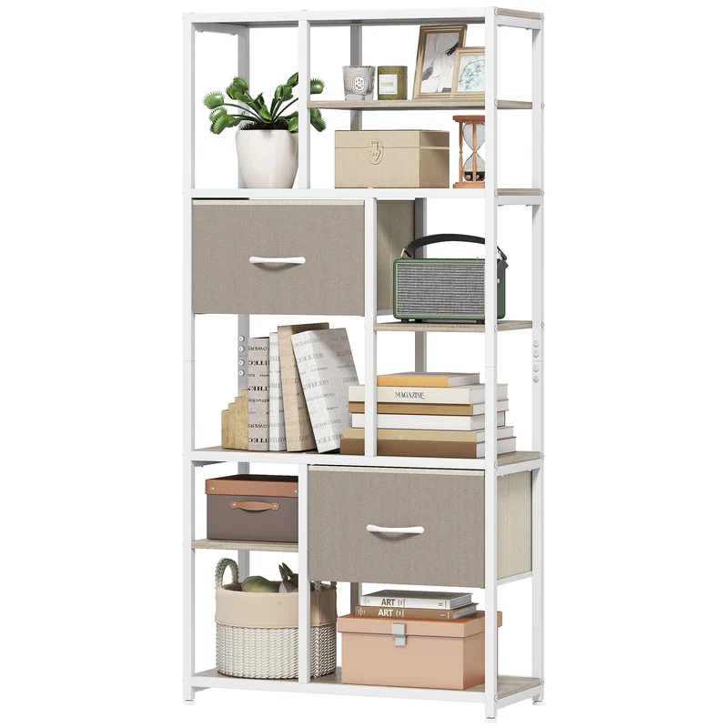 Étagère de rangement salon 72,5 x 30 x 150 cm grand rangement tiroirs dissimulés industriel en panneau de particules chêne 21_0002985
